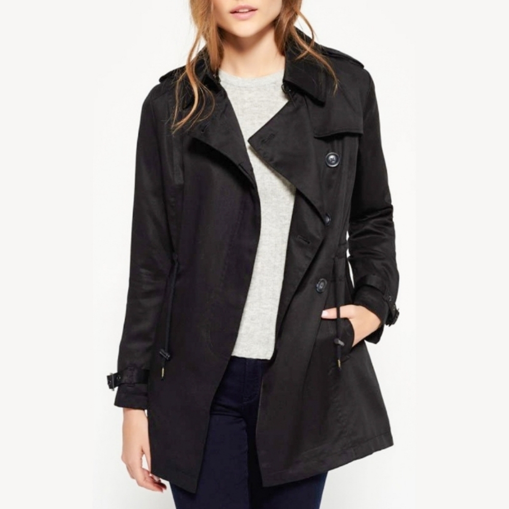 SUPERDRY Premium Jacket Black Winter Draped Utility Trench Coat Size Small